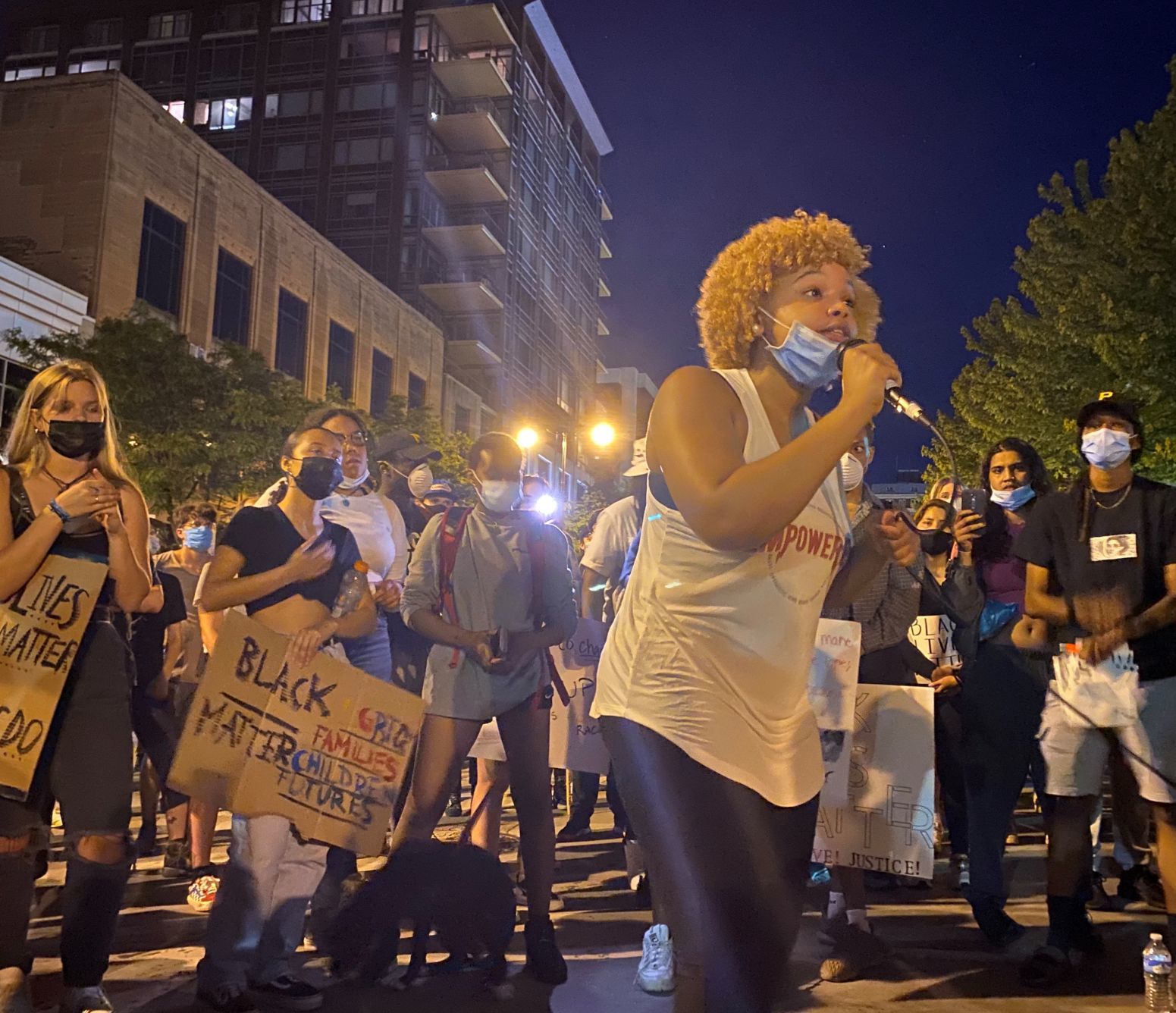 Speaking to crowd, June 3